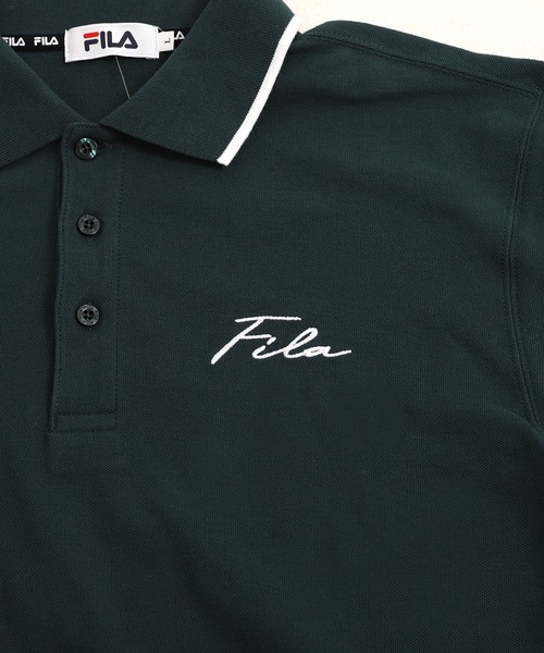 FILA（フィラ）の「FILA/フィラ 筆記体 ブランドロゴ刺繍 衿ライン 綿100% 鹿の子 長袖ポロシャツ（ポロシャツ・メンズ・ホワイト/ブラック/ダークグリーン/ネイビー・LL/S/M/L/5L/4L）」の10枚目の写真