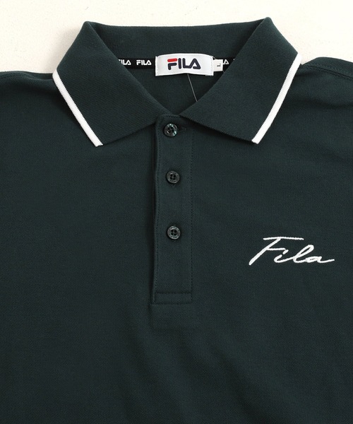 FILA（フィラ）の「FILA/フィラ 筆記体 ブランドロゴ刺繍 衿ライン 綿100% 鹿の子 長袖ポロシャツ（ポロシャツ・メンズ・ホワイト/ブラック/ダークグリーン/ネイビー・LL/S/M/L/5L/4L）」の9枚目の写真