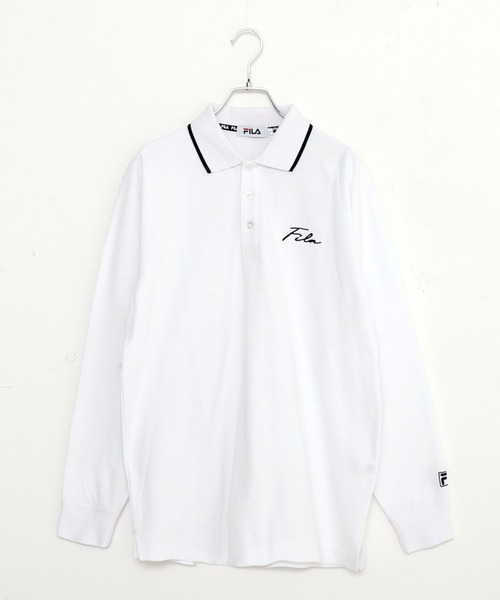 FILA（フィラ）の「FILA/フィラ 筆記体 ブランドロゴ刺繍 衿ライン 綿100% 鹿の子 長袖ポロシャツ（ポロシャツ・メンズ・ホワイト/ブラック/ダークグリーン/ネイビー・LL/S/M/L/5L/4L）」の5枚目の写真