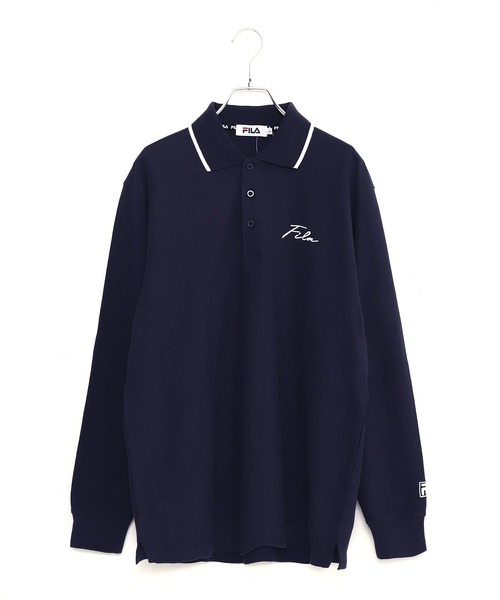 FILA（フィラ）の「FILA/フィラ 筆記体 ブランドロゴ刺繍 衿ライン 綿100% 鹿の子 長袖ポロシャツ（ポロシャツ・メンズ・ホワイト/ブラック/ダークグリーン/ネイビー・LL/S/M/L/5L/4L）」の8枚目の写真