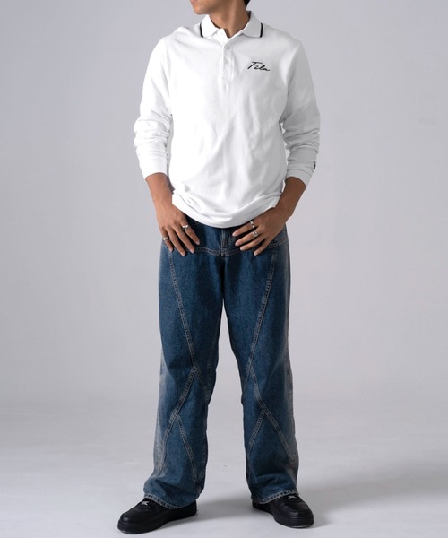 FILA（フィラ）の「FILA/フィラ 筆記体 ブランドロゴ刺繍 衿ライン 綿100% 鹿の子 長袖ポロシャツ（ポロシャツ・メンズ・ホワイト/ブラック/ダークグリーン/ネイビー・LL/S/M/L/5L/4L）」の17枚目の写真