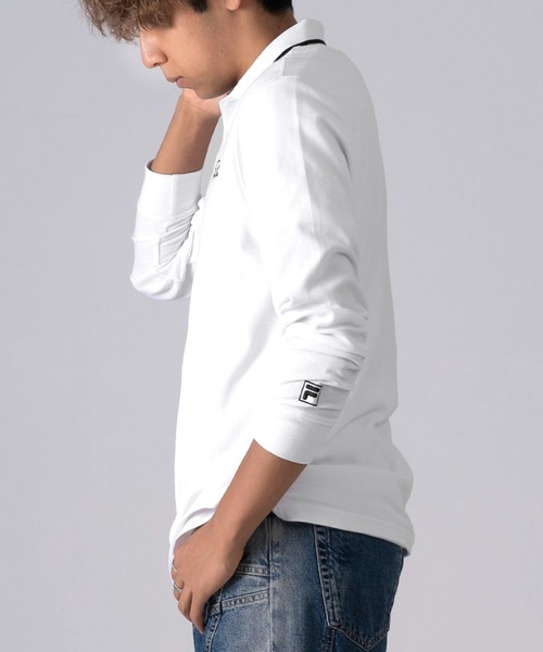 FILA（フィラ）の「FILA/フィラ 筆記体 ブランドロゴ刺繍 衿ライン 綿100% 鹿の子 長袖ポロシャツ（ポロシャツ・メンズ・ホワイト/ブラック/ダークグリーン/ネイビー・LL/S/M/L/5L/4L）」の16枚目の写真