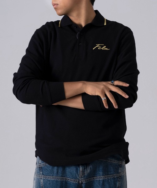 FILA（フィラ）の「FILA/フィラ 筆記体 ブランドロゴ刺繍 衿ライン 綿100% 鹿の子 長袖ポロシャツ（ポロシャツ・メンズ・ホワイト/ブラック/ダークグリーン/ネイビー・LL/S/M/L/5L/4L）」の18枚目の写真