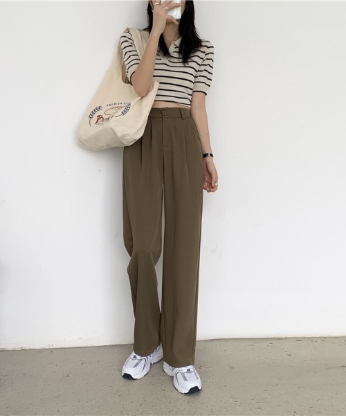 LAC-VERT（ラック・ヴェール）の「【累計販売枚数3万枚突破】ハイウエストワイドスラックス（スラックス・レディース・ブラック/グレー/カーキ/バイオレット/ミント/ベージュ/ライトパープル・FREE/SMALL/S）」の9枚目の写真