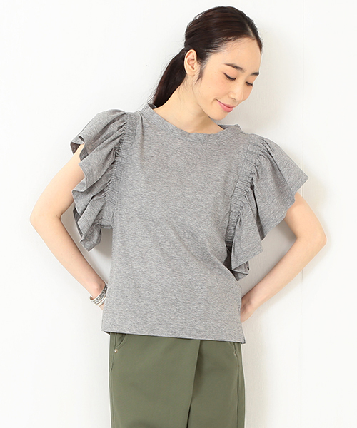 Ray BEAMS(レイビームス)の「RBS / ギャザー フリルスリーブT(Tシャツ/カットソー・レディース・オフホワイト/グレー・ONE SIZE)」の5枚目の写真