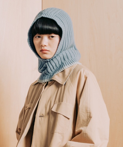 【美品】sneeuw ニット ブルー グレー sneeuw（スニュウ）の「ニットバラクラバ（ニットキャップ/ビーニー