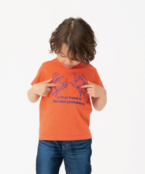 RUGGEDWORKS(ラゲッドワークス)の「《made in Japan》 昆虫プリント半袖TEE(Tシャツ/カットソー・キッズ・オレンジ/グリーン・90/100/110/120/130)」の1枚目の写真