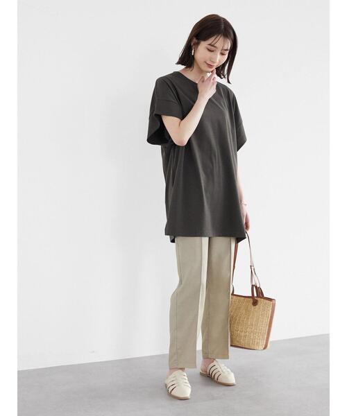 Green　Parks（グリーンパークス）の「袖広 カットチュニック（Tシャツ/カットソー・レディース・オフホワイト/イエロー/ダークグレー・FREE）」の4枚目の写真