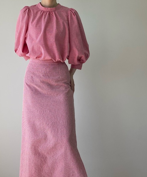 LE MORE(リモア)の「ギンガムパフブラウス(シャツ/ブラウス・レディース・レッド/ブラック/グリーン・FREE)」の3枚目の写真