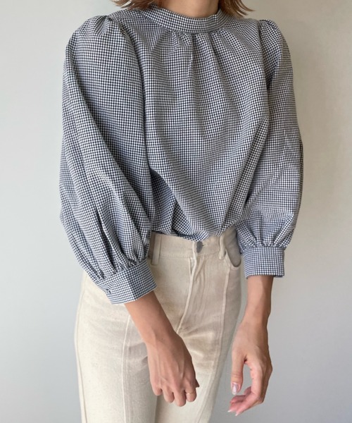 LE MORE(リモア)の「ギンガムパフブラウス(シャツ/ブラウス・レディース・レッド/ブラック/グリーン・FREE)」の7枚目の写真