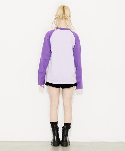 X-girl（エックスガール）の「GLITTER HEART L/S RAGLAN TEE（Tシャツ/カットソー・レディース・ホワイト/ライトパープル/チャコール・S/M）」の6枚目の写真