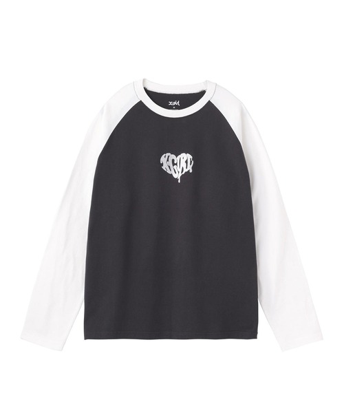X-girl（エックスガール）の「GLITTER HEART L/S RAGLAN TEE（Tシャツ/カットソー・レディース・ホワイト/ライトパープル/チャコール・S/M）」の9枚目の写真