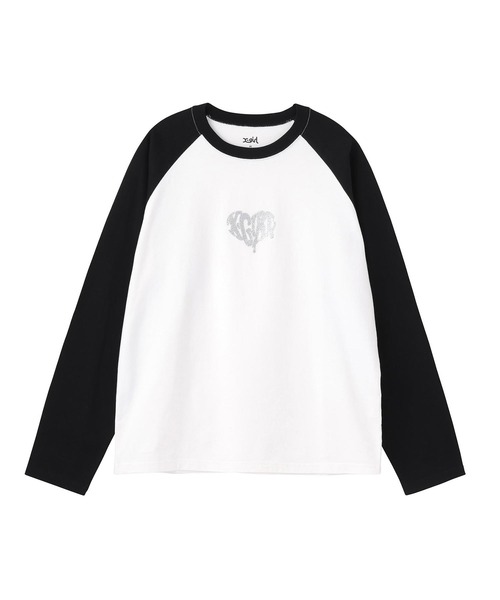 X-girl（エックスガール）の「GLITTER HEART L/S RAGLAN TEE（Tシャツ/カットソー・レディース・ホワイト/ライトパープル/チャコール・S/M）」の15枚目の写真