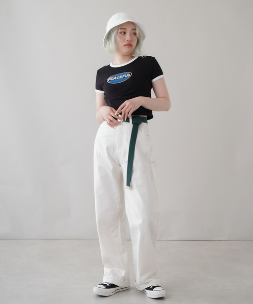 SPINNS(スピンズ)の「PEACEFULロゴ ショート丈リンガーTシャツ(Tシャツ/カットソー・レディース・オレンジ/ブルー/ブラック/オフホワイト・ONESIZE)」の11枚目の写真