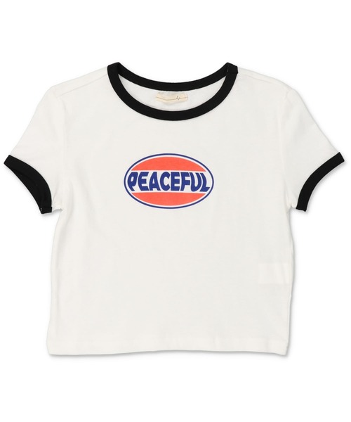 SPINNS(スピンズ)の「PEACEFULロゴ ショート丈リンガーTシャツ(Tシャツ/カットソー・レディース・オレンジ/ブルー/ブラック/オフホワイト・ONESIZE)」の12枚目の写真