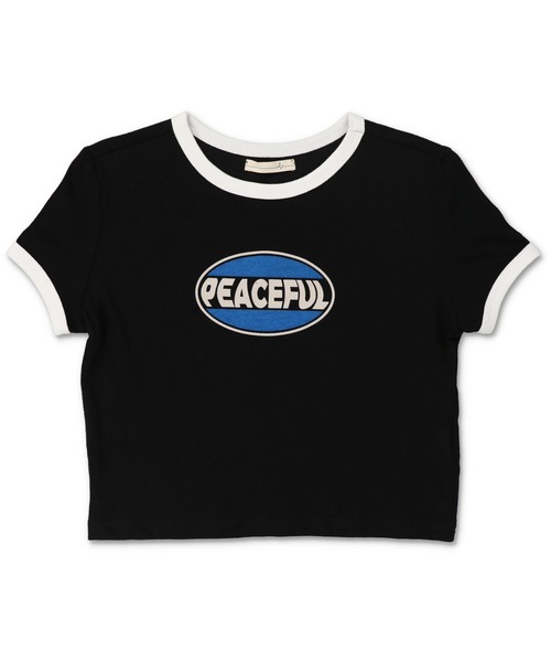 SPINNS(スピンズ)の「PEACEFULロゴ ショート丈リンガーTシャツ(Tシャツ/カットソー・レディース・オレンジ/ブルー/ブラック/オフホワイト・ONESIZE)」の13枚目の写真
