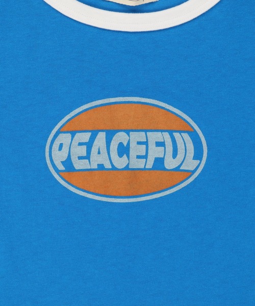 SPINNS(スピンズ)の「PEACEFULロゴ ショート丈リンガーTシャツ(Tシャツ/カットソー・レディース・オレンジ/ブルー/ブラック/オフホワイト・ONESIZE)」の15枚目の写真