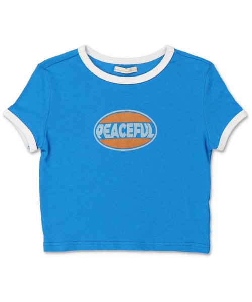 SPINNS(スピンズ)の「PEACEFULロゴ ショート丈リンガーTシャツ(Tシャツ/カットソー・レディース・オレンジ/ブルー/ブラック/オフホワイト・ONESIZE)」の18枚目の写真