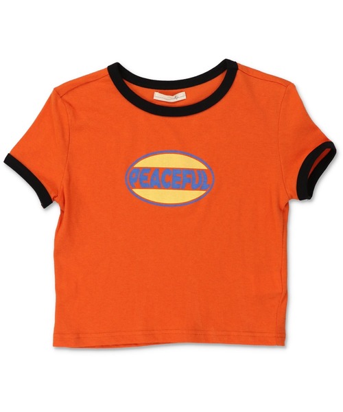 SPINNS(スピンズ)の「PEACEFULロゴ ショート丈リンガーTシャツ(Tシャツ/カットソー・レディース・オレンジ/ブルー/ブラック/オフホワイト・ONESIZE)」の17枚目の写真