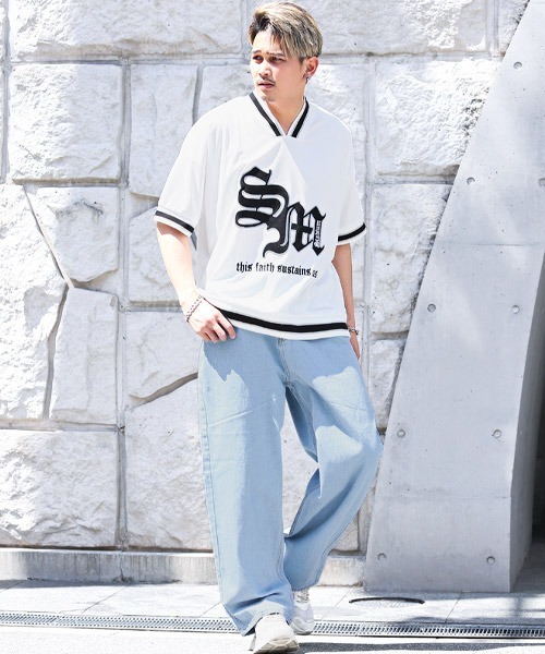 LUXSTYLE(ラグスタイル)の「極太ワイドストレートデニムパンツ(デニムパンツ・メンズ・ネイビー/ブルー/ブルー系その他・M/L)」の6枚目の写真