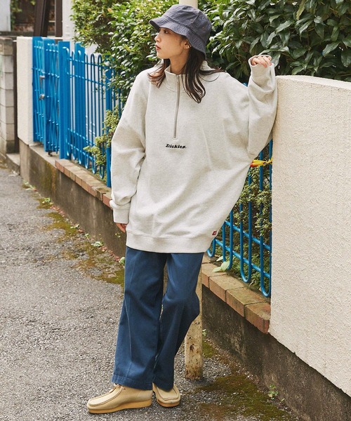 Dickies/ディッキーズ ロゴ刺繍 ハーフジップ ルーズシルエット