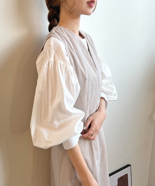 Futier land(フューティアランド)の「Vネックフレアツイルワンピース(ワンピース・レディース・ブラック/ベージュ/ネイビー/グレイッシュベージュ/チャコールグレー・FREE/X-LARGE)」の15枚目の写真