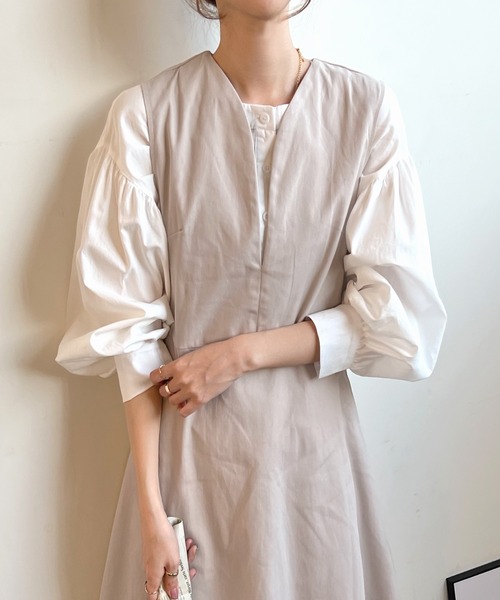 Futier land(フューティアランド)の「Vネックフレアツイルワンピース(ワンピース・レディース・ブラック/ベージュ/ネイビー/グレイッシュベージュ/チャコールグレー・FREE/X-LARGE)」の16枚目の写真