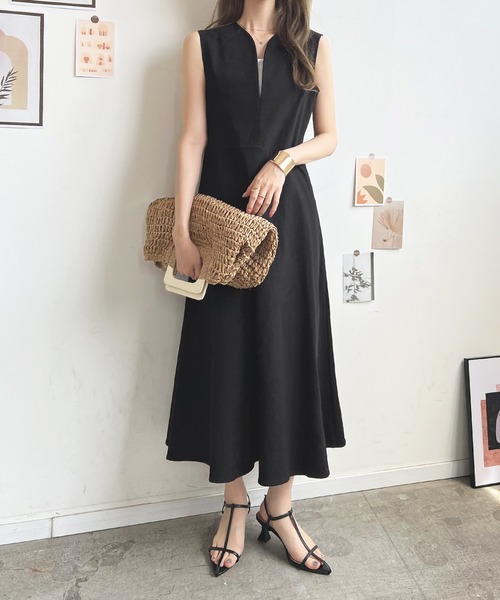 セール】Vネックフレアツイルワンピース（ワンピース）｜Futier land