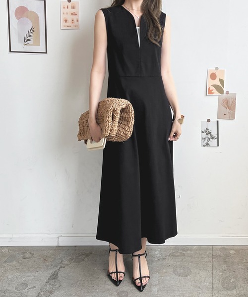 セール】Vネックフレアツイルワンピース（ワンピース）｜Futier land