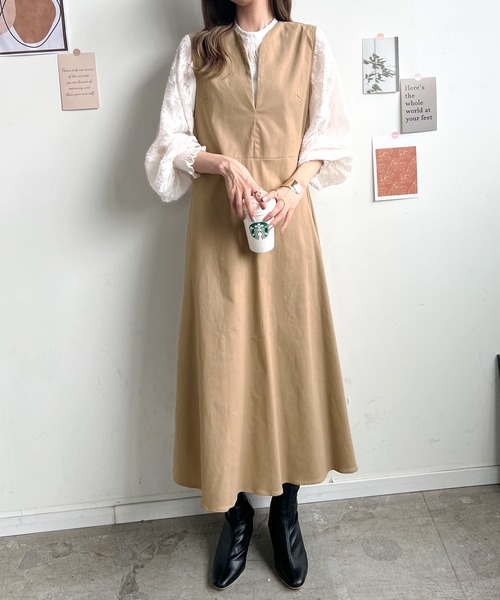 セール】Vネックフレアツイルワンピース（ワンピース）｜Futier land