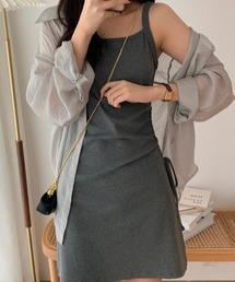 ツーピースセット シアーシフォンシャツ＆ギャザーリボンキャミワンピセットアップ