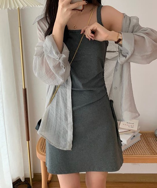 Girly Doll(ガーリードール)の「ツーピースセット シアーシフォンシャツ&ギャザーリボンキャミワンピセットアップ(ワンピース・レディース・ブラック/グレー/ピンク・S/M/L)」の8枚目の写真