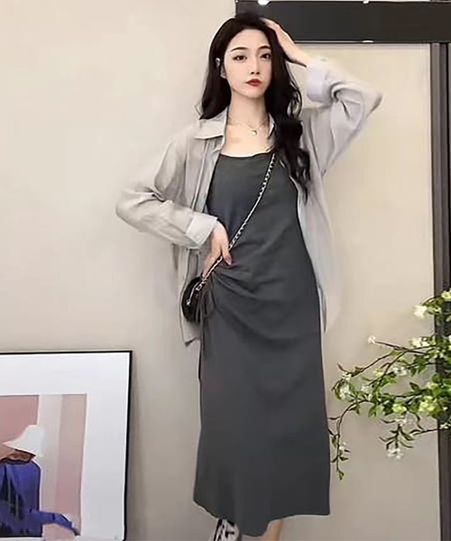 Girly Doll(ガーリードール)の「ツーピースセット シアーシフォンシャツ&ギャザーリボンキャミワンピセットアップ(ワンピース・レディース・ブラック/グレー/ピンク・S/M/L)」の11枚目の写真