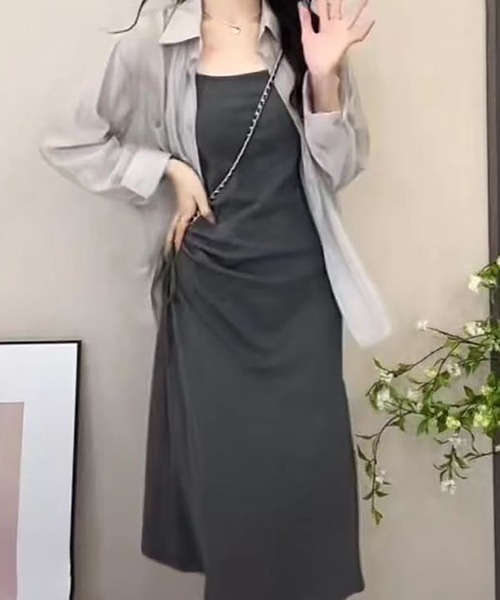 Girly Doll(ガーリードール)の「ツーピースセット シアーシフォンシャツ&ギャザーリボンキャミワンピセットアップ(ワンピース・レディース・ブラック/グレー/ピンク・S/M/L)」の13枚目の写真