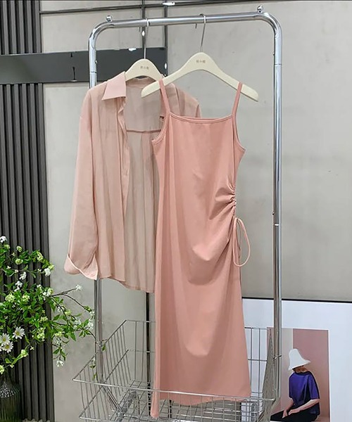 Girly Doll(ガーリードール)の「ツーピースセット シアーシフォンシャツ&ギャザーリボンキャミワンピセットアップ(ワンピース・レディース・ブラック/グレー/ピンク・S/M/L)」の14枚目の写真