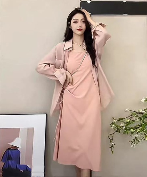 Girly Doll(ガーリードール)の「ツーピースセット シアーシフォンシャツ&ギャザーリボンキャミワンピセットアップ(ワンピース・レディース・ブラック/グレー/ピンク・S/M/L)」の15枚目の写真