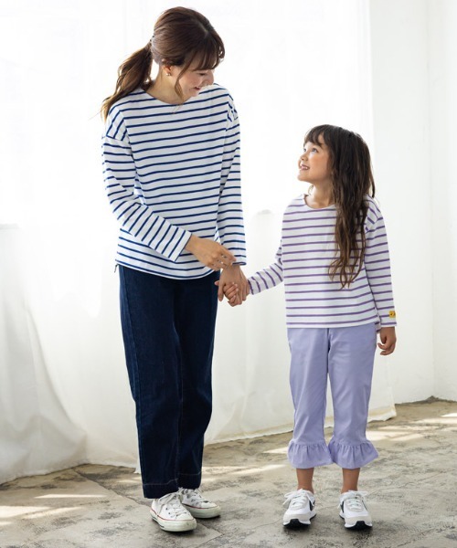 lulpini（ルルピー二）の「kids【クレパスコラボ】ボーダーロングスリーブTシャツ（Tシャツ/カットソー・キッズ・ホワイト×ブルー/ホワイト×パープル/ホワイト×ピンク・S/M/L）」の4枚目の写真