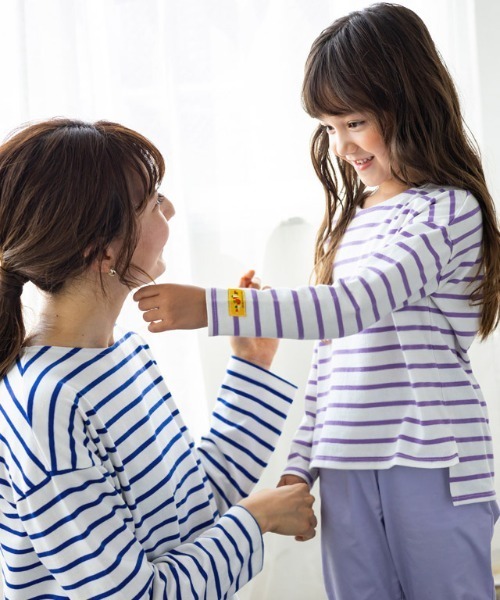 lulpini（ルルピー二）の「kids【クレパスコラボ】ボーダーロングスリーブTシャツ（Tシャツ/カットソー・キッズ・ホワイト×ブルー/ホワイト×パープル/ホワイト×ピンク・S/M/L）」の5枚目の写真