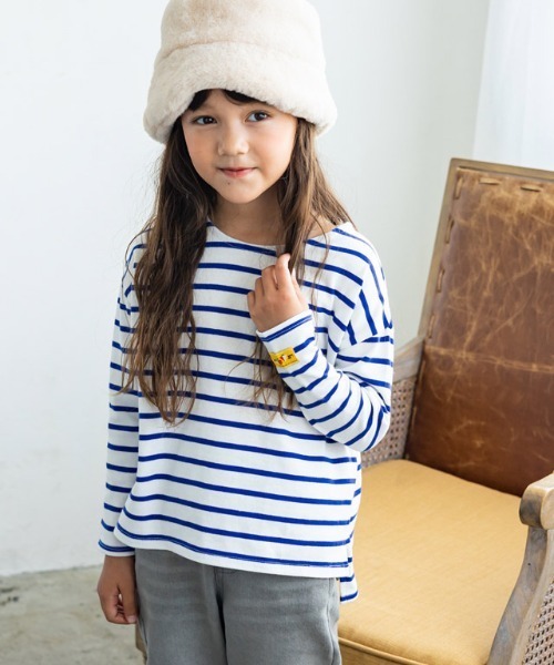 lulpini（ルルピー二）の「kids【クレパスコラボ】ボーダーロングスリーブTシャツ（Tシャツ/カットソー・キッズ・ホワイト×ブルー/ホワイト×パープル/ホワイト×ピンク・S/M/L）」の7枚目の写真