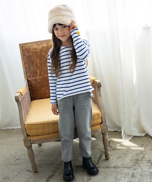 lulpini（ルルピー二）の「kids【クレパスコラボ】ボーダーロングスリーブTシャツ（Tシャツ/カットソー・キッズ・ホワイト×ブルー/ホワイト×パープル/ホワイト×ピンク・S/M/L）」の8枚目の写真