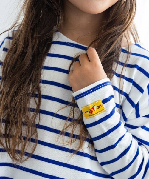 lulpini（ルルピー二）の「kids【クレパスコラボ】ボーダーロングスリーブTシャツ（Tシャツ/カットソー・キッズ・ホワイト×ブルー/ホワイト×パープル/ホワイト×ピンク・S/M/L）」の9枚目の写真
