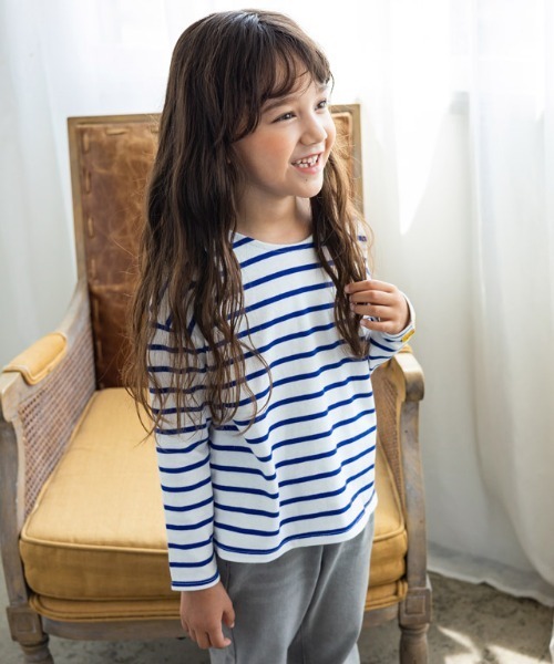 lulpini（ルルピー二）の「kids【クレパスコラボ】ボーダーロングスリーブTシャツ（Tシャツ/カットソー・キッズ・ホワイト×ブルー/ホワイト×パープル/ホワイト×ピンク・S/M/L）」の11枚目の写真