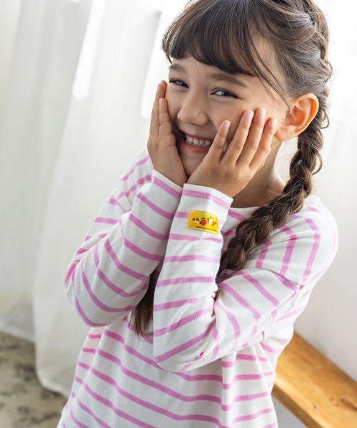 lulpini（ルルピー二）の「kids【クレパスコラボ】ボーダーロングスリーブTシャツ（Tシャツ/カットソー・キッズ・ホワイト×ブルー/ホワイト×パープル/ホワイト×ピンク・S/M/L）」の12枚目の写真