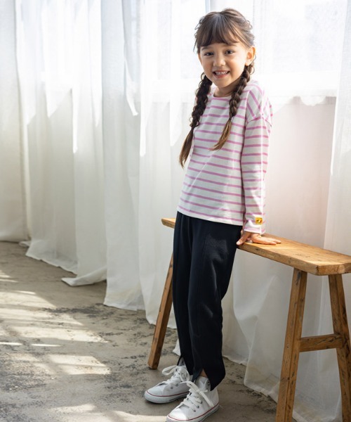 lulpini（ルルピー二）の「kids【クレパスコラボ】ボーダーロングスリーブTシャツ（Tシャツ/カットソー・キッズ・ホワイト×ブルー/ホワイト×パープル/ホワイト×ピンク・S/M/L）」の14枚目の写真