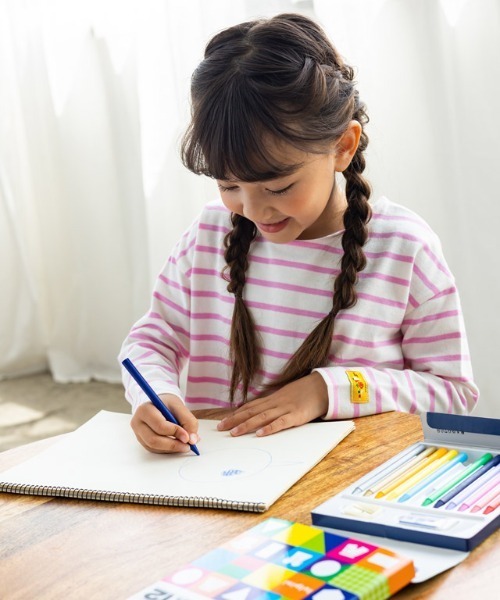 lulpini（ルルピー二）の「kids【クレパスコラボ】ボーダーロングスリーブTシャツ（Tシャツ/カットソー・キッズ・ホワイト×ブルー/ホワイト×パープル/ホワイト×ピンク・S/M/L）」の16枚目の写真