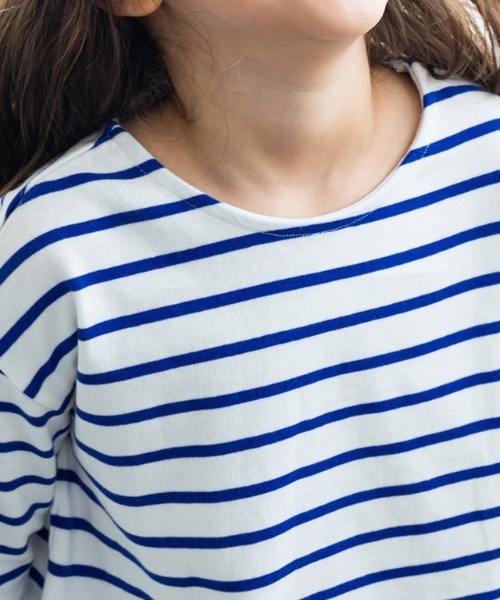 lulpini（ルルピー二）の「kids【クレパスコラボ】ボーダーロングスリーブTシャツ（Tシャツ/カットソー・キッズ・ホワイト×ブルー/ホワイト×パープル/ホワイト×ピンク・S/M/L）」の17枚目の写真