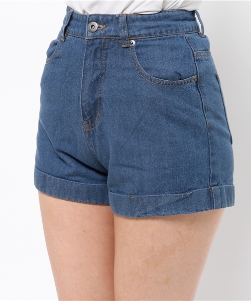 WEGO(ウィゴー)の「WEGO/ハイウエストデニムショーツ(デニムパンツ・レディース・インディゴブルー/ライトインディゴブルー・LARGE/MEDIUM)」の7枚目の写真