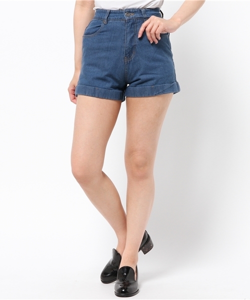 WEGO(ウィゴー)の「WEGO/ハイウエストデニムショーツ(デニムパンツ・レディース・インディゴブルー/ライトインディゴブルー・LARGE/MEDIUM)」の11枚目の写真