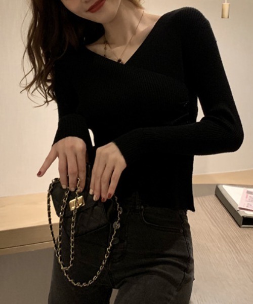 gossip!ロサンゼルス(ゴシップロサンゼルス)の「サイドボタンカシュクールニット(ニット/セーター・レディース・ベージュ/ホワイト/ブラック・FREE)」の12枚目の写真