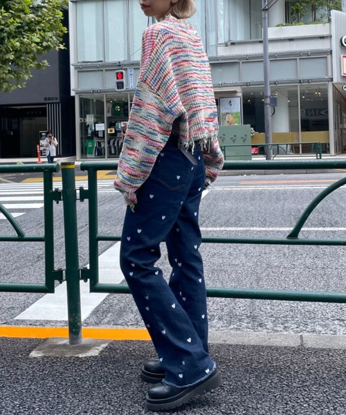 HELLO.SANFRANCISCO（ハローサンフランシスコ）の「【HELLO.SANFRANCISCO/ハローサンフランシスコ】MIXダメージクロップドニット（ニット/セーター・レディース・ピンク/グリーン・FREE）」の11枚目の写真